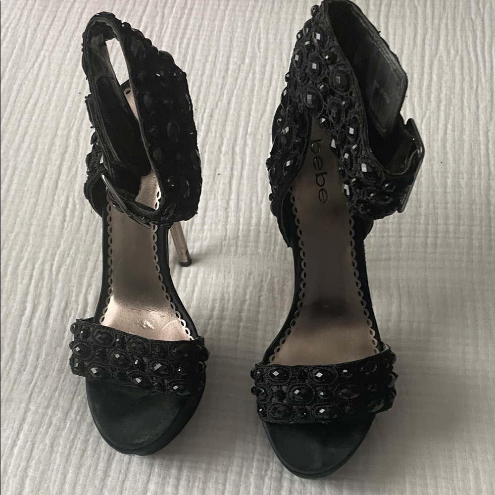 Bebe Black Embellished Heels